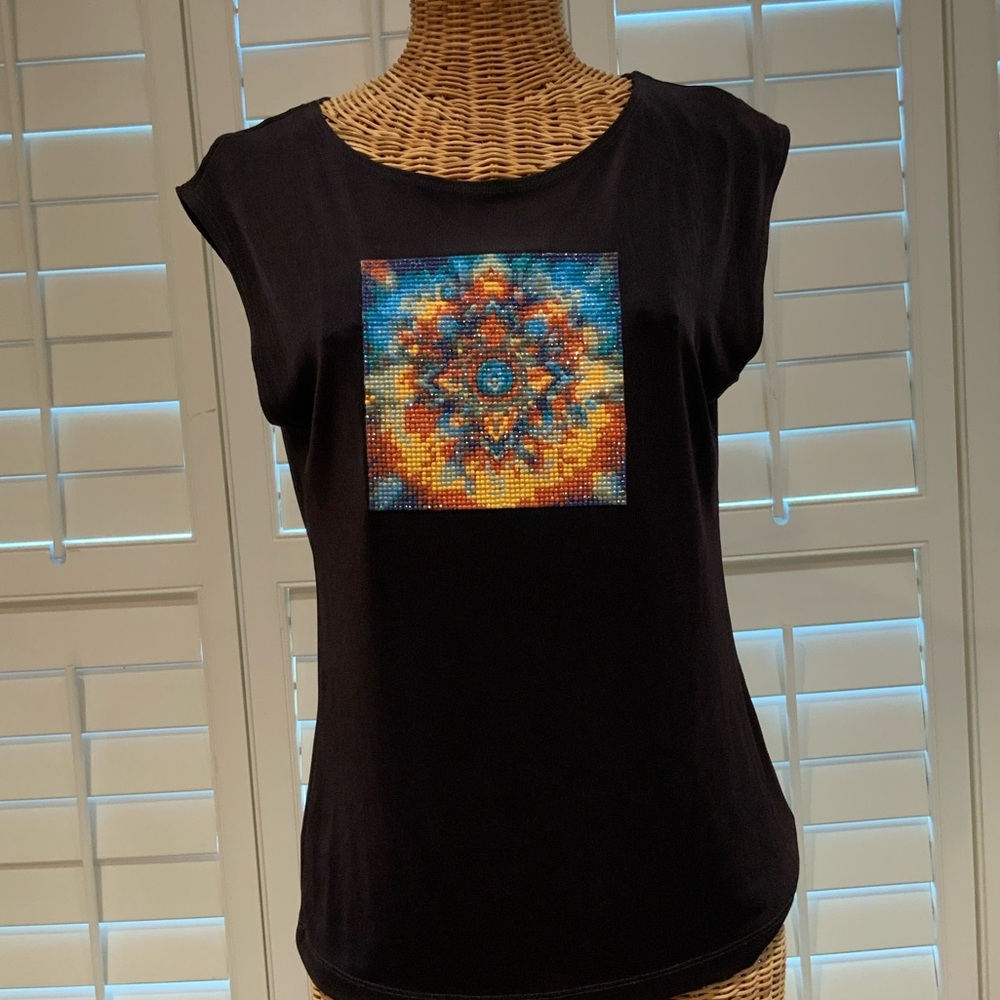 Brown Sleeveless Top with Colorful Mandala Design